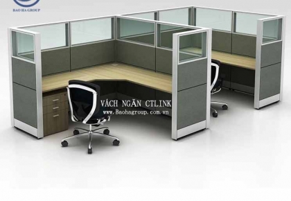 Vách ngăn bàn làm việc Nỉ Kính 02 nhân viên